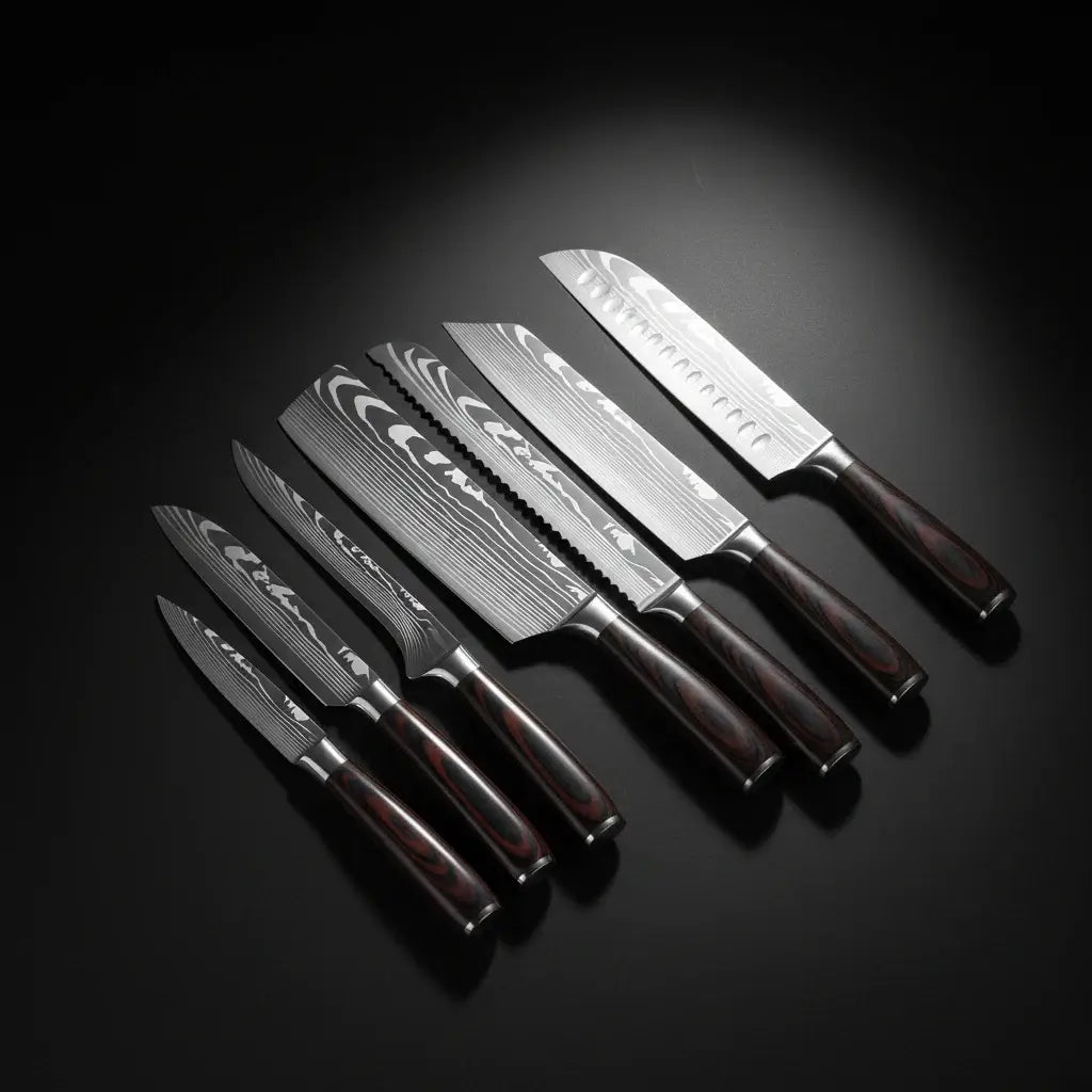 Elevate Your Culinary Skills with the 8-Piece Premium Stainless Steel Kitchen Knife Set Featuring Elegant Wooden Handles