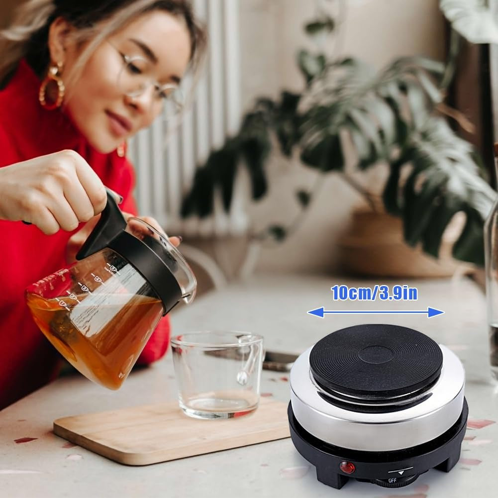 Small Hot Plate Mini Hot Plate, 500W Hot Plate Electric Moka Pot | 110V Single Burner Portable Stove Cooktop Coffee Heater Water Heat Adjustable Temperature for RV Dorm Outdoor Camping Kitchen