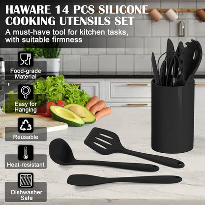 14-piece silicone kitchen utensils set for cooking and baking