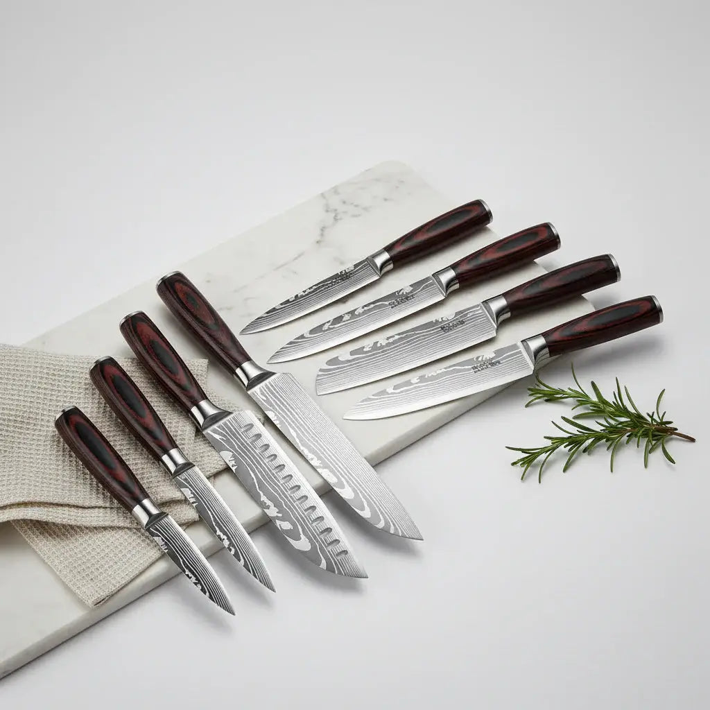 Elevate Your Culinary Skills with the 8-Piece Premium Stainless Steel Kitchen Knife Set Featuring Elegant Wooden Handles