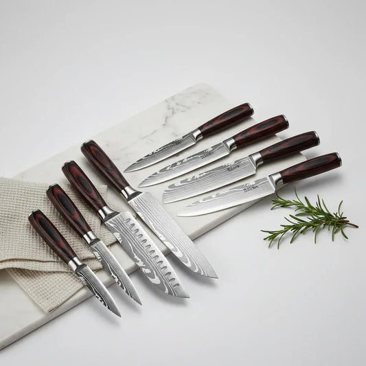 Elevate Your Culinary Skills with the 8-Piece Premium Stainless Steel Kitchen Knife Set Featuring Elegant Wooden Handles